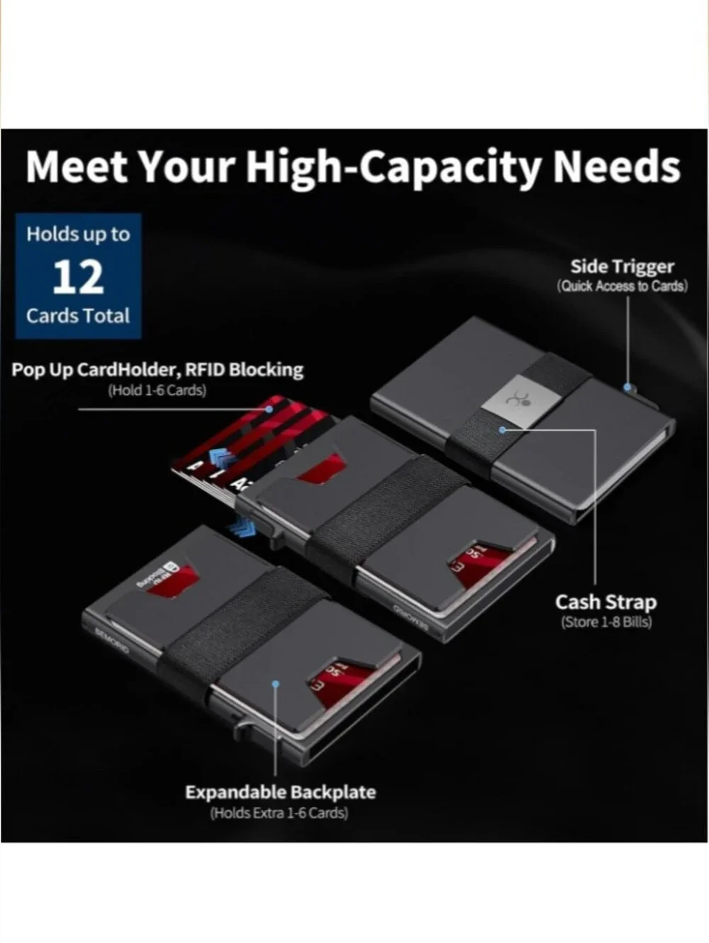 Mens Slim Minimalist Wallet Carbon Fiber RFID Blocking Card Holder Money Clip